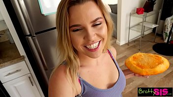 Stepsis Aubrey catches horny stepbrother fucking the family pumpkin