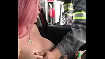 Gas Station Attendant Won The Day When A Hot Pink Hair Stopped The Car With Her Huge Breasts Out And Let It Pull Over.