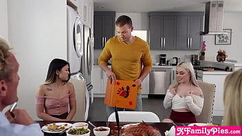 Thanksgiving with the family turned into a threesome with stepbro and his stepsisters