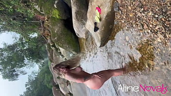 The Brazilian blonde performed her fetish and had strong sex in the waterfall with her male! - sheer.com/alinenovak