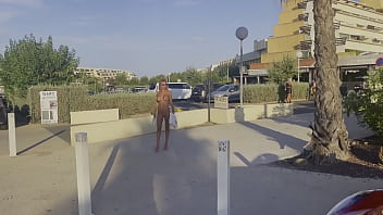 Nude Monika Fox walks around city of France in public