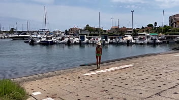 Russian pornstar Monika Fox nude possing on the pier around yachts in public