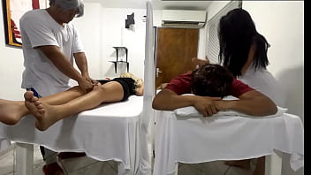 Couples Massage Ends in Wife Being Fucked next to her Husband by the Perverted Doctor NTR JAV